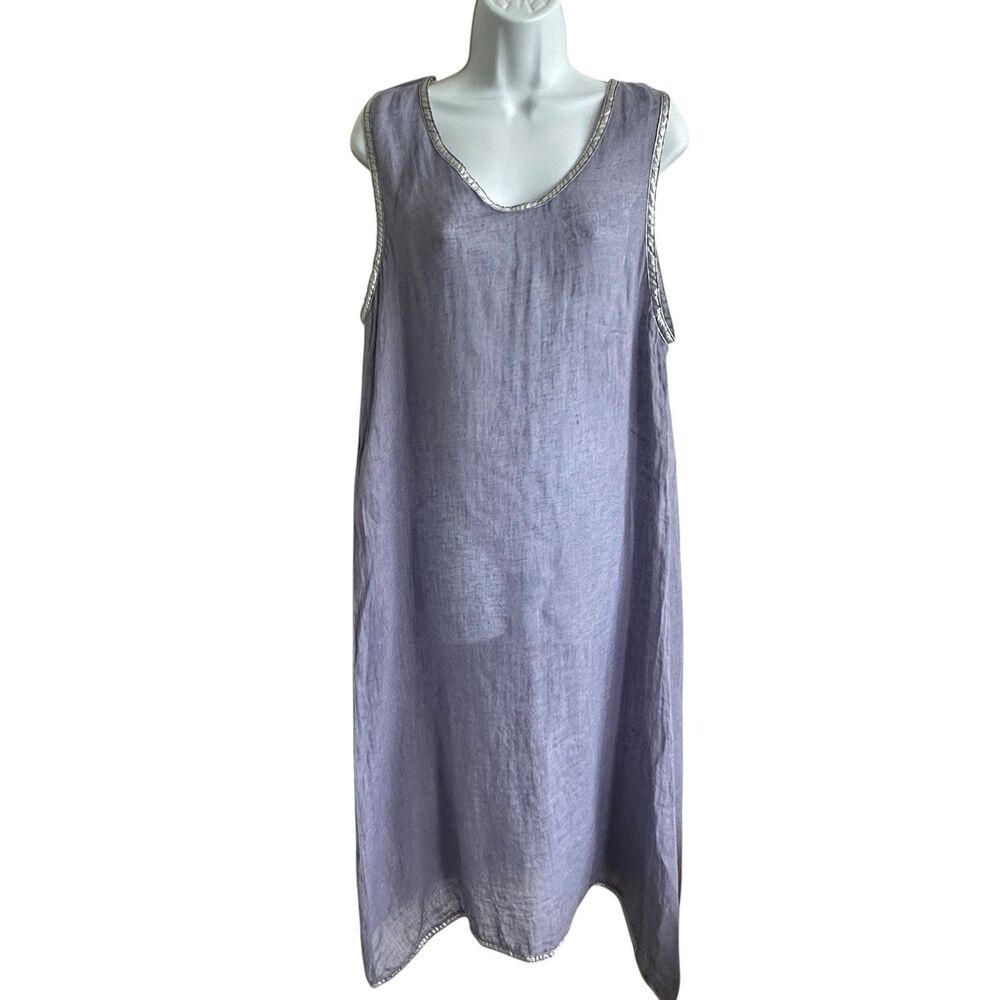 Cynthia Ashby Tank Dress Sz M Linen Gauze drop waist flowy dress Boho